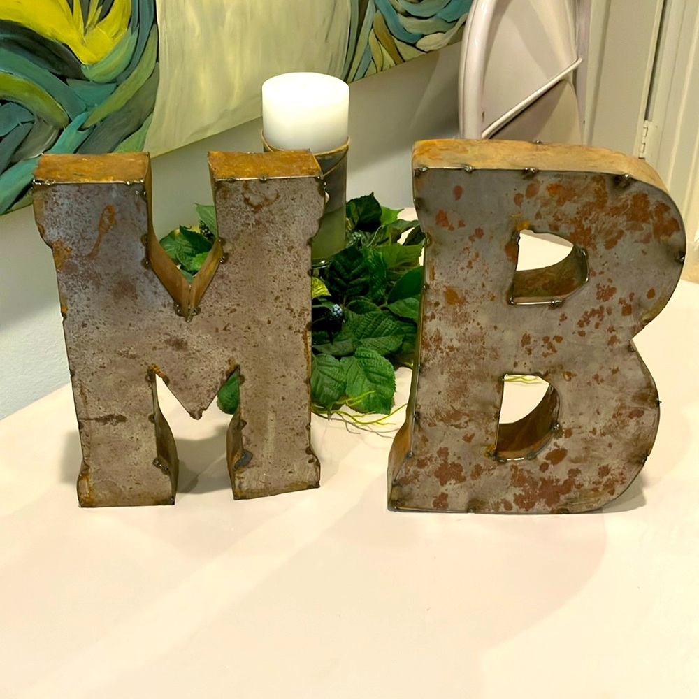 Vintage Metal Letters M B. 10” high x approx 7” wide